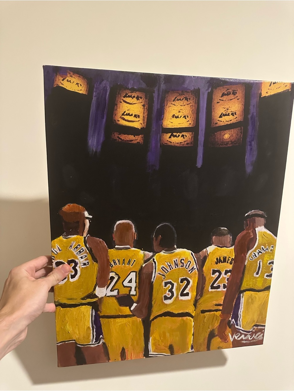 Magic Johnson Wilt chamberlain Hand-Painted Basketball Canvas painting “greats”